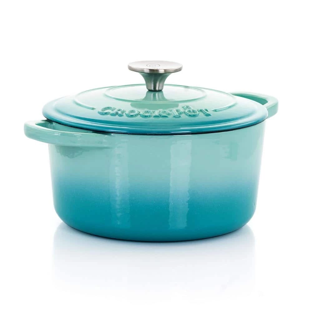 Artisan 3 qt. Round Cast Iron Nonstick Dutch Oven in Aqua Blue with Lid by Crock-pot