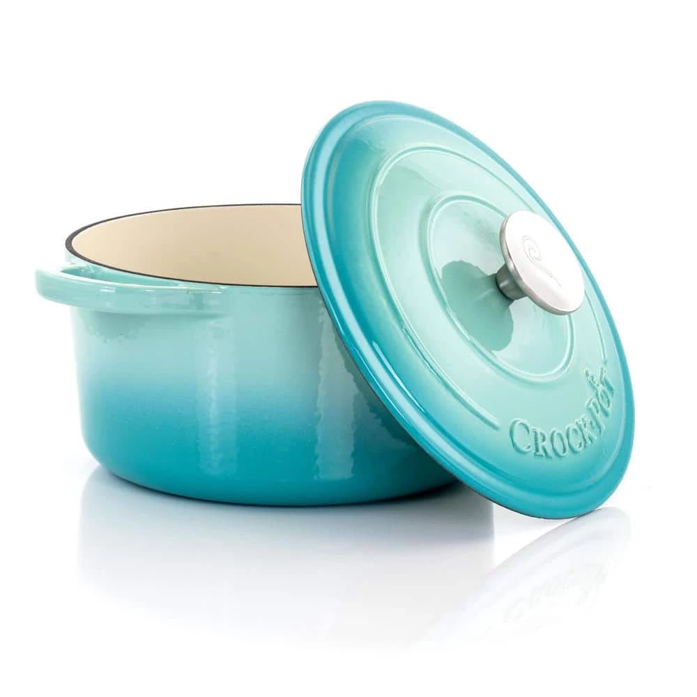 Artisan 3 qt. Round Cast Iron Nonstick Dutch Oven in Aqua Blue with Lid by Crock-pot - Image 2
