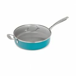 Aqua Blue 5.5 qt. Aluminum Ti-Ceramic Non-stick Deep Saute Pan with Glass Lid by Gotham Steel
