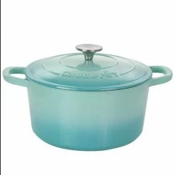 Artisan 2-Piece 5 qt. Aqua Blue Enameled Cast Iron Dutch Oven by Oster