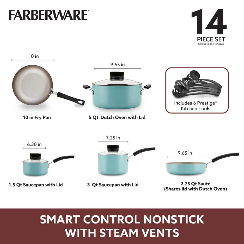 Farberware 14-Piece Aqua Smart Control Cookware Nonstick Pots and Pans Set - Image 4