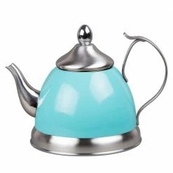 Nobili-Tea 1.0 qt. Aqua Sky Stainless Steel Tea Kettle with Removable Infuser Basket, Aluminum Capsulated Bottom by Creative Home
