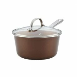 Home Collection 3 qt. Aluminum Nonstick Sauce Pan in Brown Sugar with Glass Lid by Ayesha Curry