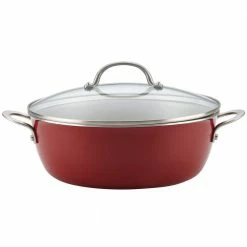 Home Collection 7.5 qt. Aluminum Nonstick Stock Pot in Sienna Red with Glass Lid by Ayesha Curry