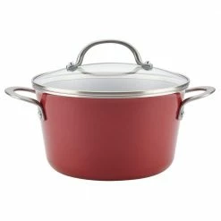 Home Collection 4.5 Qt. Porcelain Enamel Nonstick Covered Saucepot in Sienna Red by Ayesha Curry