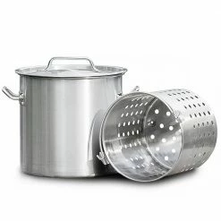 21 qt. Stainless Steel Stock Pot with Strainer Basket and Lid by Barton
