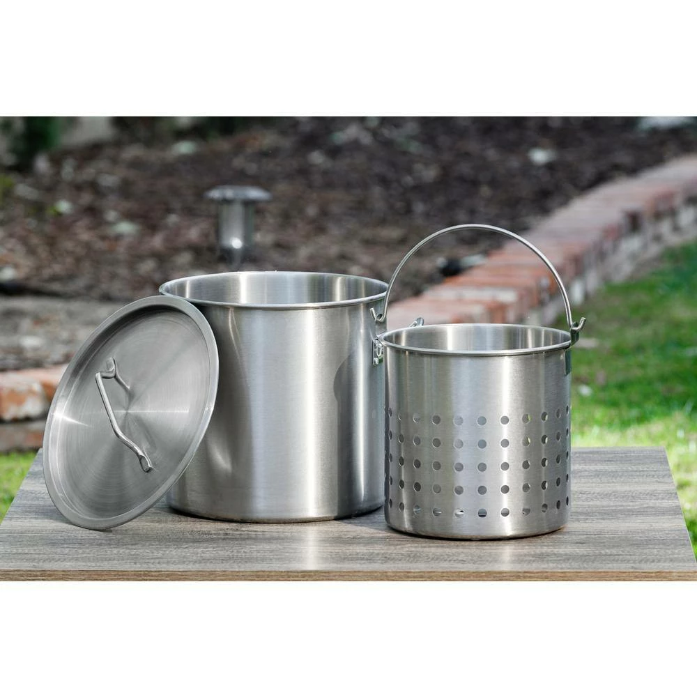 21 qt. Stainless Steel Stock Pot with Strainer Basket and Lid by Barton - Image 2