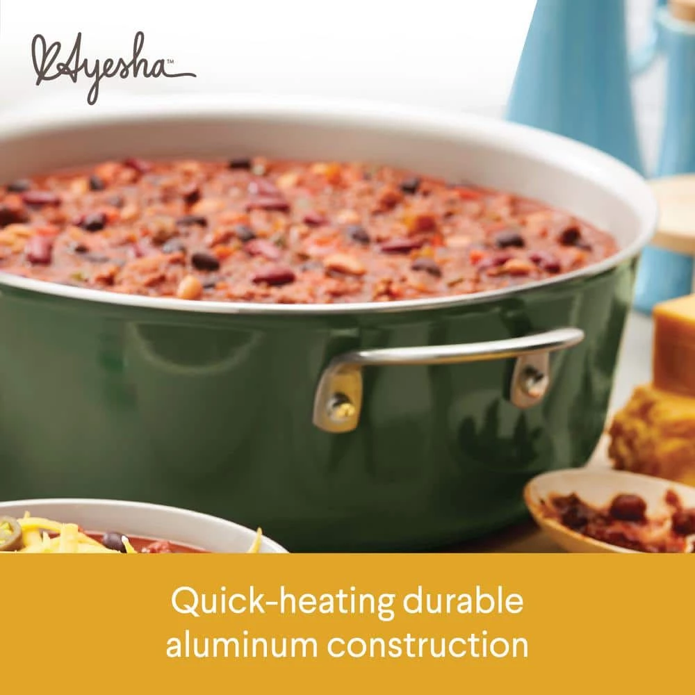 Ayesha Home Collection Porcelain Enamel Nonstick Cookware Set, 10-Piece, Basil Green by Ayesha Curry - Image 5