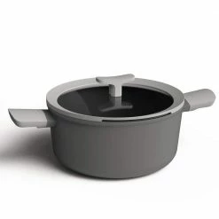Leo 4.6 qt. Aluminum Nonstick Stock Pot in Grey with Glass Lid by BergHOFF