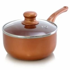 2 qt. Aluminum Ceramic Nonstick Sauce Pan in Copper with Glass Lid by Better Chef