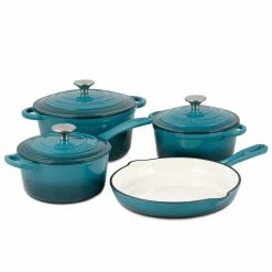 7-Piece Enameled Cast Iron Nonstick Cookware Set in Biscay Blue by BASQUE