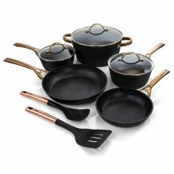 Allsberg 10-Piece Aluminum Nonstick Cookware Set in Black and Bronze by Oster