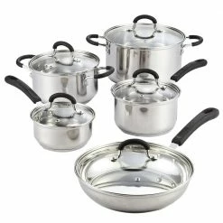 Cook N Co 10-Piece Stainless Steel Cookware Set in Black and Stainless Steel by Cook N Home