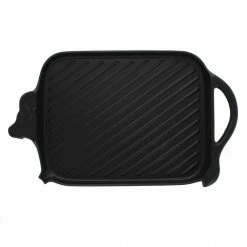 French Enameled 8.75 in. Cast Iron Grill Pan in Black by Chasseur