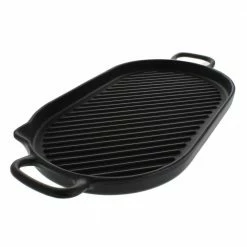 French Enameled 18 in. Cast Iron Grill Pan in Black by Chasseur
