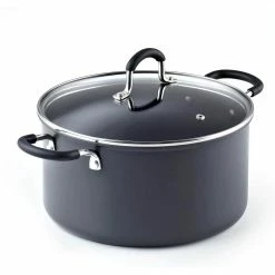 6 qt. Round Hard-Anodized Aluminum Nonstick Casserole Dish in Black with Glass Lid by Cook N Home