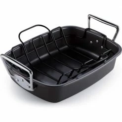 17 in. x 13 in. 12 qt. Black Aluminum Nonstick Roasting Pans with Rack by Cook N Home