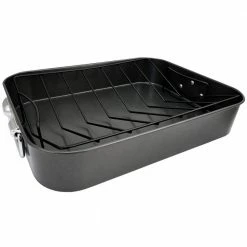 Top Roast 10 qt. Black Carbon Steel Roasting Pan with Rack by GIBSON HOME