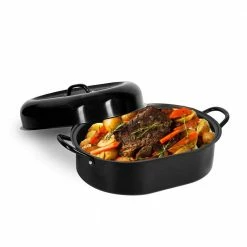 6.8 qt. Aluminum Nonstick Diamond Infused Coating Covered Oval Roasting Pan with Lid by GRANITESTONE