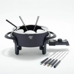 3 qt. Black Ceramic Non-Stick Multi-Use Fondue Pot Set with 8-Fondue Forks by GreenLife