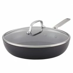 12.25 in. Hard-Anodized Induction Aluminum Nonstick Frying Pan with Lid Black Matte by KitchenAid