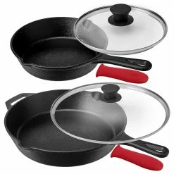 Pre-Seasoned 6-Piece Cast Iron Skillet Set with Lids by MegaChef