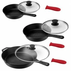 Pre-Seasoned 9-Piece Cast Iron Skillet with Lids by MegaChef