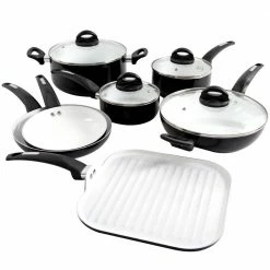 Herstal 11-Piece Aluminum Ceramic Nonstick Cookware Set in Black by Oster