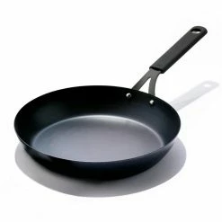 Black Steel 12 in. Pre-Seasoned Carbon Steel Induction Safe Frying Pan with Silicone Sleeve in Black by OXO