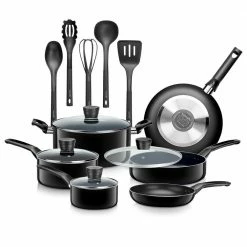 15-Piece Pots and Pans Aluminum Non Stick Chef Kitchenware Cookware Set, Black by SereneLife