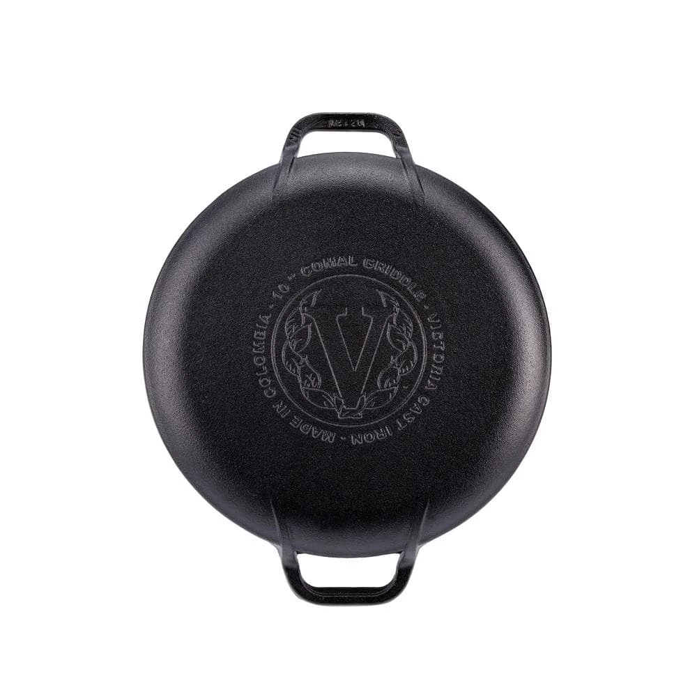 10 in. Seasoned Black Cast Iron Comal Skillet with 2-Side Handles by Victoria - Image 4