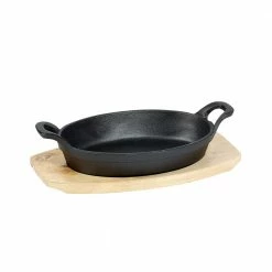 2-Piece Oval Sizzler Set 9 in. Pre-Seasoned Cast Iron w/ Wood Trivet by Unbranded