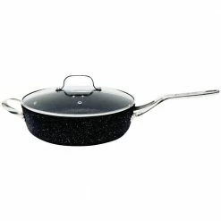 The Rock 11 in. Aluminum Nonstick Frying Pan in Black Speckle with Glass Lid by Starfrit