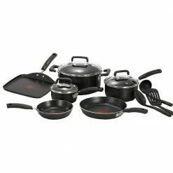 Signature Total 12-Piece Aluminum Nonstick Cookware Set in Black by T-fal