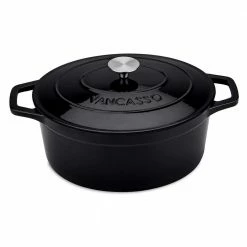 8 qt. Oval Non-Stick Cast Iron Dutch Oven in Black with Lid by vancasso