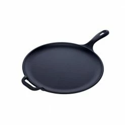 12 in. Black Cast Iron Comal Skillet with Long Handle and Helper Handle, Seasoned by Victoria