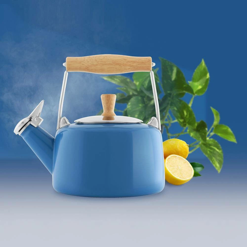 Sven 5.6-Cups Blue Cove Enamel-on-Steel Tea Kettle with Rubberwood Handle and Knob by Chantal - Image 7