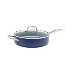 5 qt. Aluminum Ceramic Nonstick Saute Pan in Blue with Glass Lid by Blue Diamond