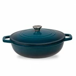 5 qt. Durable Cast Iron Low Pot Dutch Oven in Blue Ombre by Lexi Home