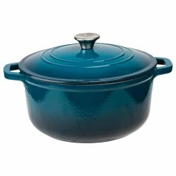 6 qt. Durable Cast Iron Dutch Oven Casserole Pot in Blue Ombre Enamel by Lexi Home