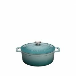 Chasseur 5.3 qt. Blue French Enameled Cast Iron Oval Dutch Oven by French Home