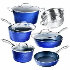 10-Piece Aluminum Hammered Ultra-Durable Non-Stick Diamond Infused Cookware Set in Classic Blue by Granite Stone Diamond