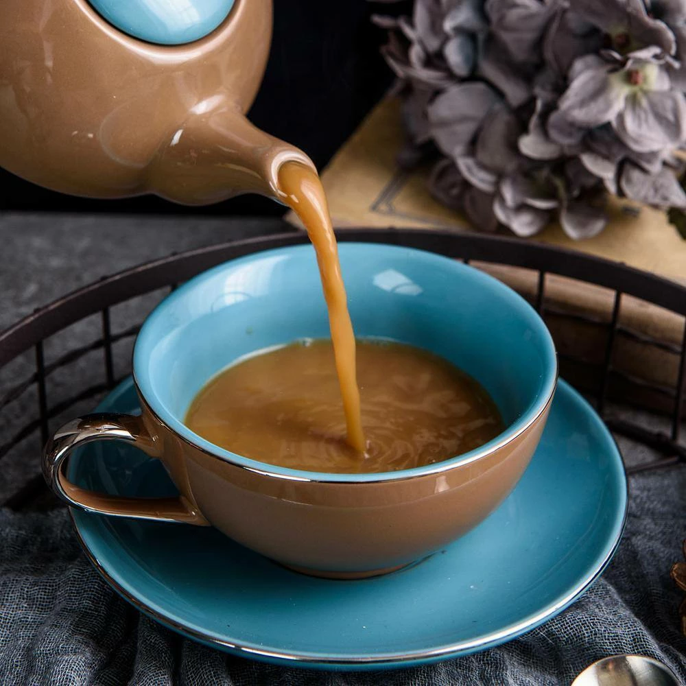 1-Piece Porcelain Teapot Brown Tea Pot Teacup and Saucer Set by Artvigor - Image 2