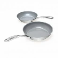 Induction 21 Steel 2-Piece Stainless Steel Ceramic Nonstick Frying Pan Set in Brushed Stainless Steel by Chantal