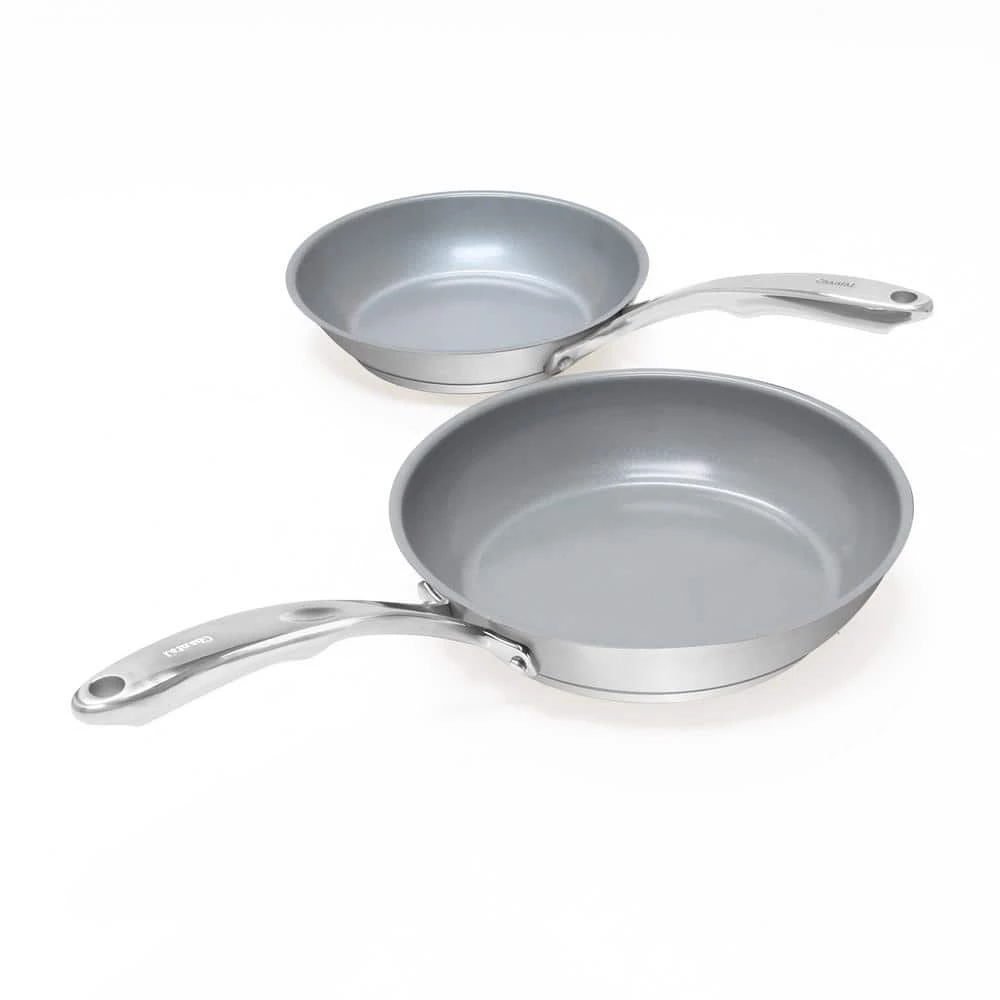 Induction 21 Steel 2-Piece Stainless Steel Ceramic Nonstick Frying Pan Set in Brushed Stainless Steel by Chantal