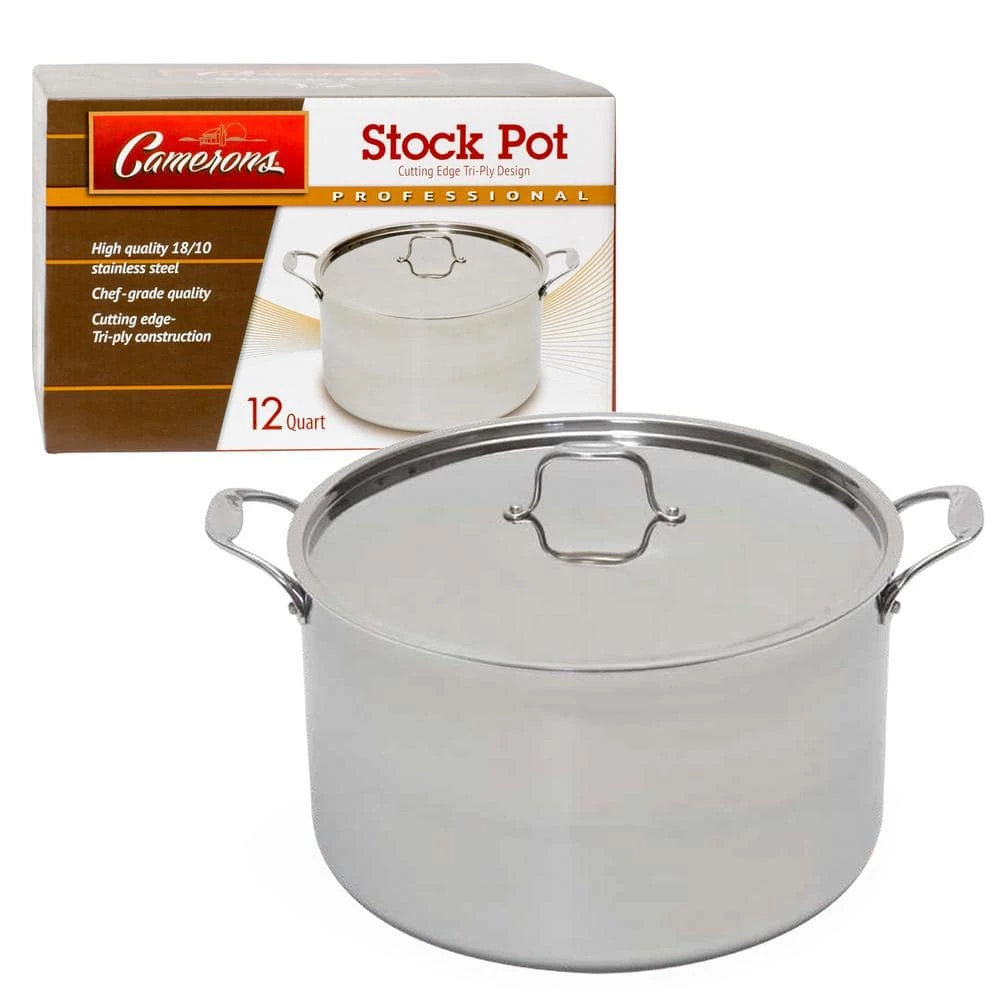 12 Qt. Full Tri-ply Body Professional Grade Stainless Steel Stock Pot by Camerons Products