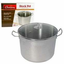 Professional 20 qt. Stamped Steel Stock Pot in Stainless Steel with Glass Lid by Camerons Products