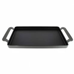 French Enameled 14 in. Rectangular Cast Iron Griddle in Caviar Grey by Chasseur