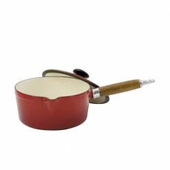 French Enameled 1.3 qt. Cast Iron Sauce Pan in Red with Lid by Chasseur
