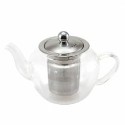 600 ml, 20 oz. (2.7 cup) Clear Glass Tea Pot with Stainless Steel Removable Lid and Infuser Basket by Creative Home